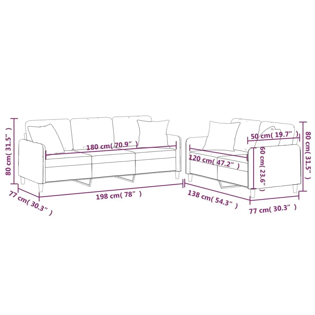 Black Fabric 2 Piece Couch Set for Living Rooms