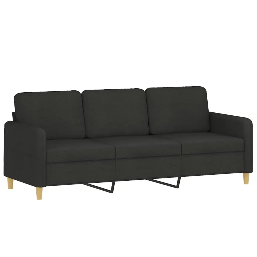 3 Piece Sofa Set Black Fabric Couch with Throw Pillows Footstool Living Room