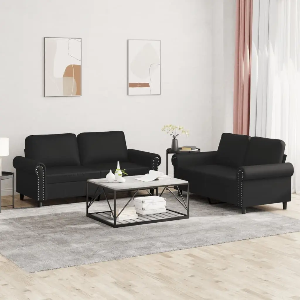 2 Piece Sofa Set Faux Leather Cushioned Black