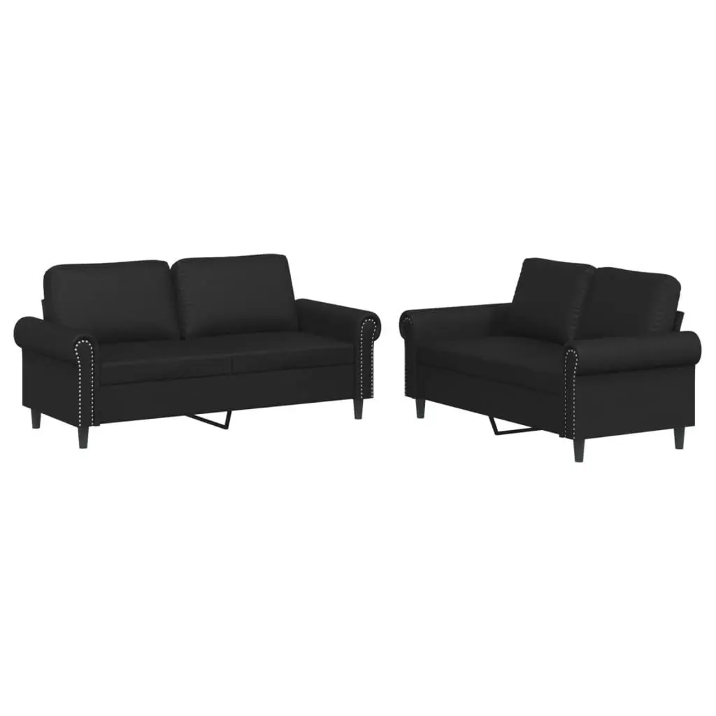 2 Piece Sofa Set Faux Leather Cushioned Black