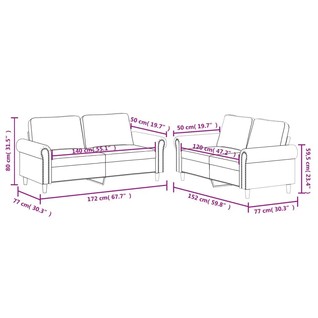 2 Piece Sofa Set Faux Leather Cushioned Black