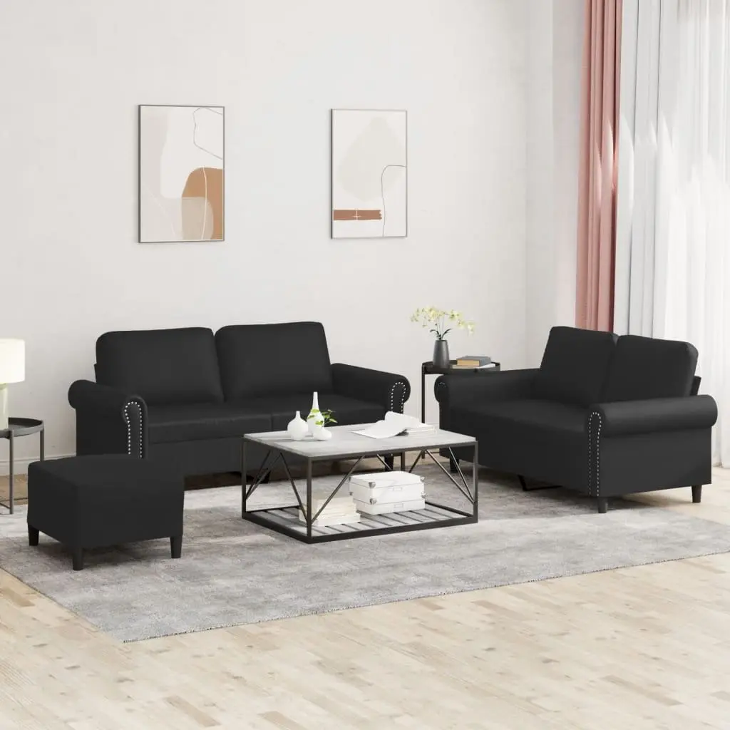 3 Piece Sofa Set Faux Leather Black Living Room