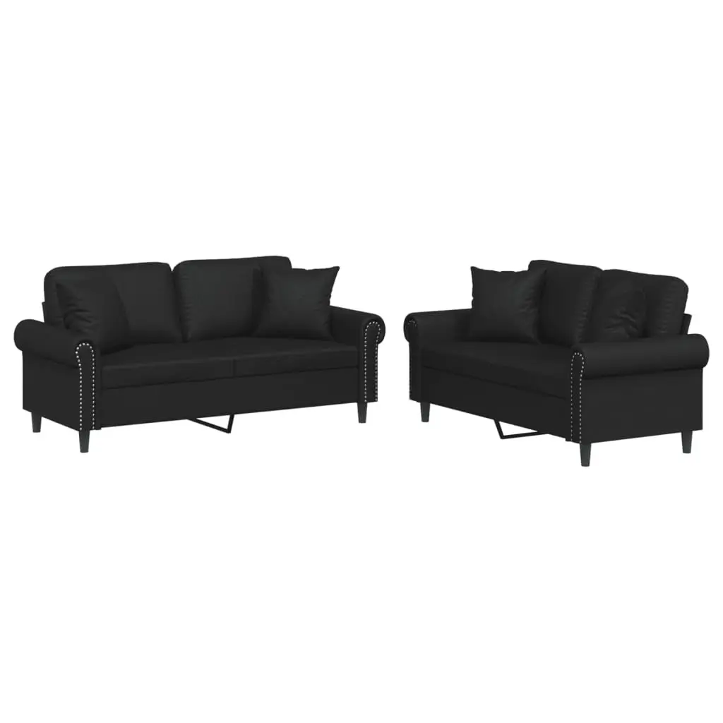 2 Piece Sofa Set Faux Leather Black