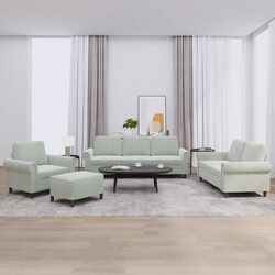 Functional 4 Piece Grey Velvet Sofa Set with Footstool