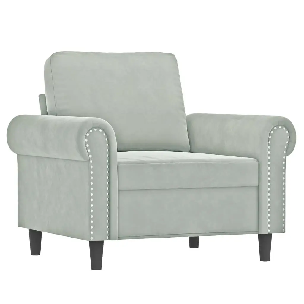 4 Piece Sofa Set Velvet Grey with Throw Pillows and Footstool