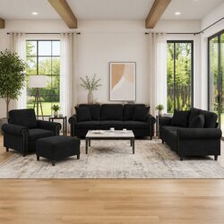 Practical 4 Piece Black Velvet Sofa Set for Your Home