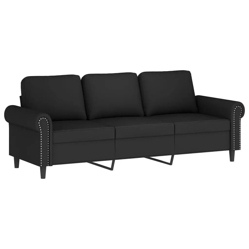 4 Piece Sofa Set with Throw Pillows Footstool Black Velvet Living Room Couch