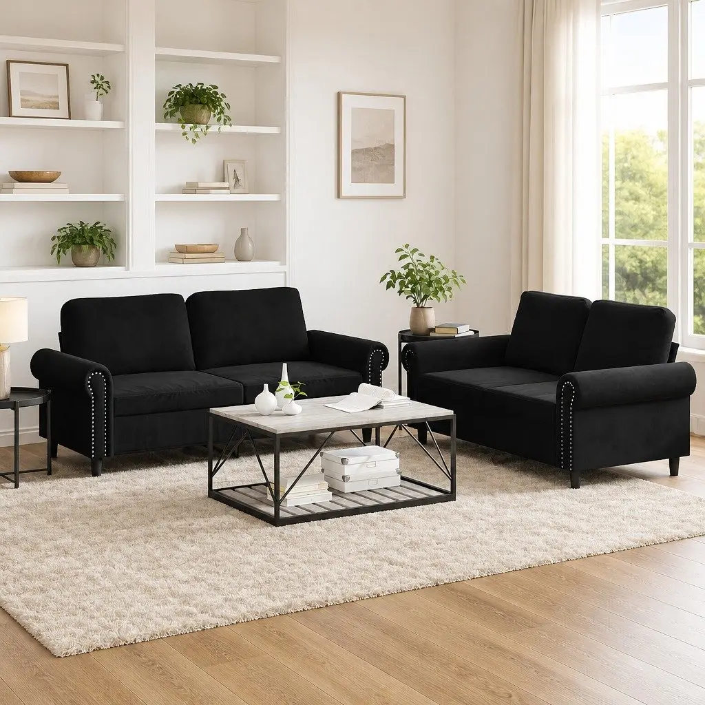 2 Piece Sofa Set Velvet Black