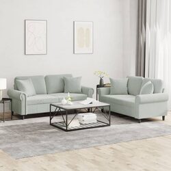 Ideal for Relaxation: 2 Piece Grey Velvet Sofa Set