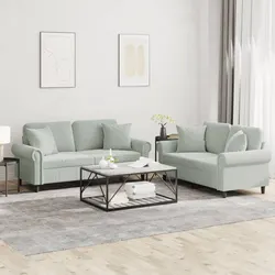 Ideal for Relaxation: 2 Piece Grey Velvet Sofa Set