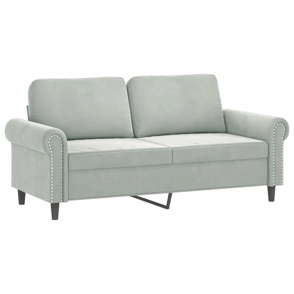 2 Piece Sofa Set Grey Velvet with Pillows Comfortable Sectional Living Room