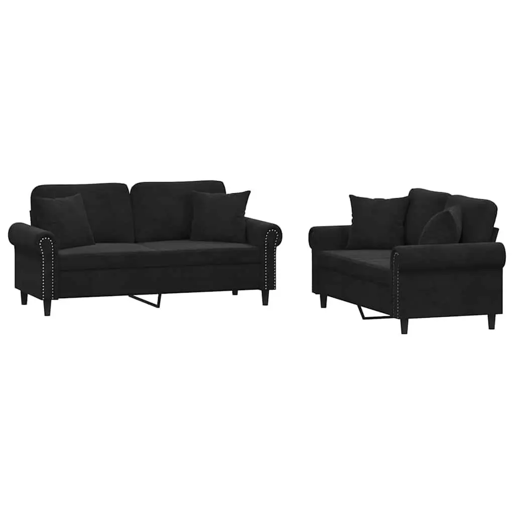 2 Piece Sofa Set Velvet Black Couch