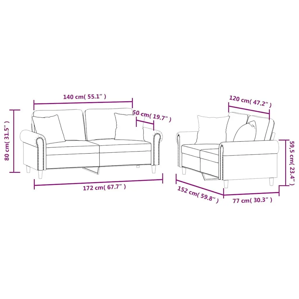 2 Piece Sofa Set Velvet Black Couch