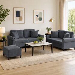 Practical 3 Piece Grey Velvet Sofa Set for Any Space