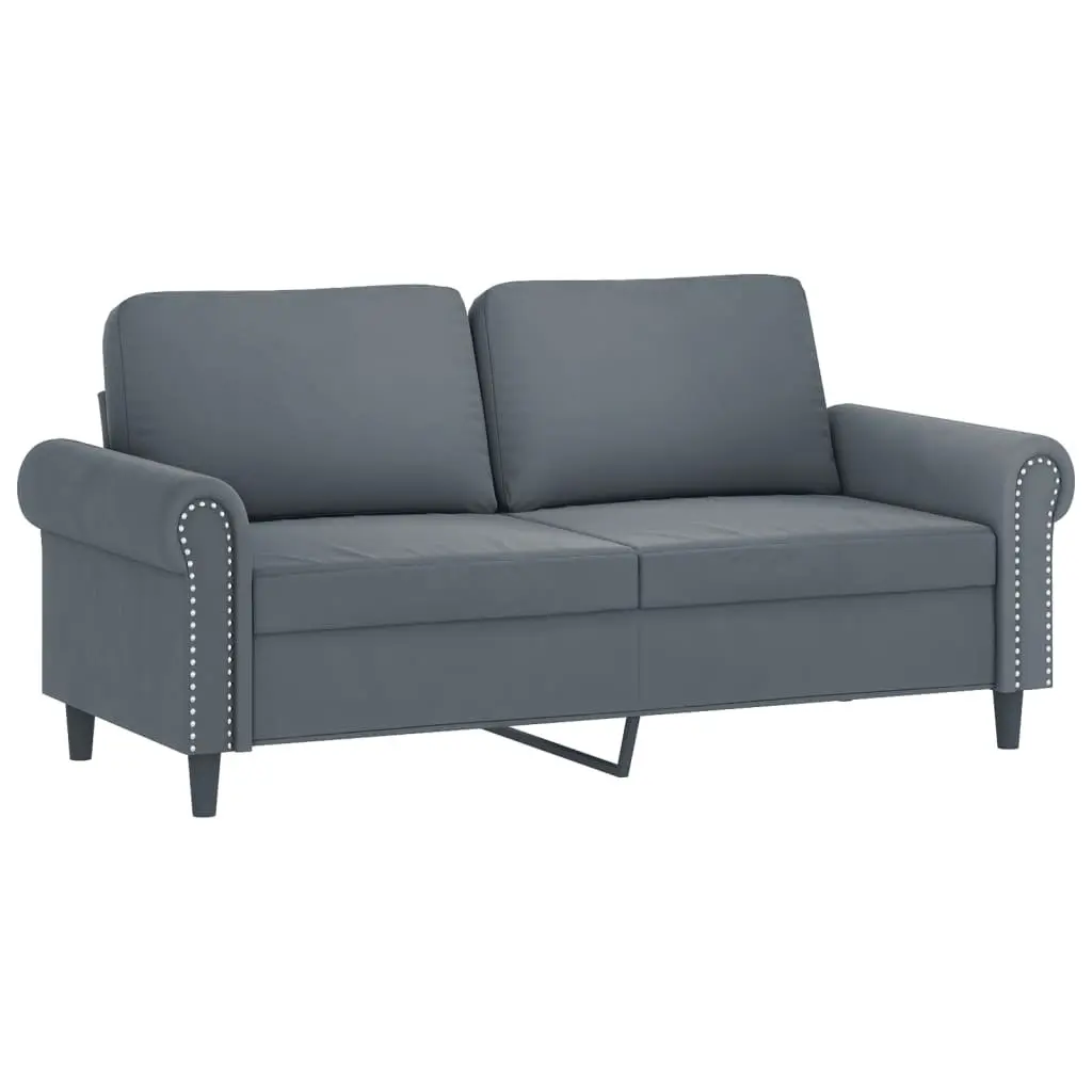 3 Piece Sofa Set Grey Velvet Couch with Pillows Footstool Living Room Furniture