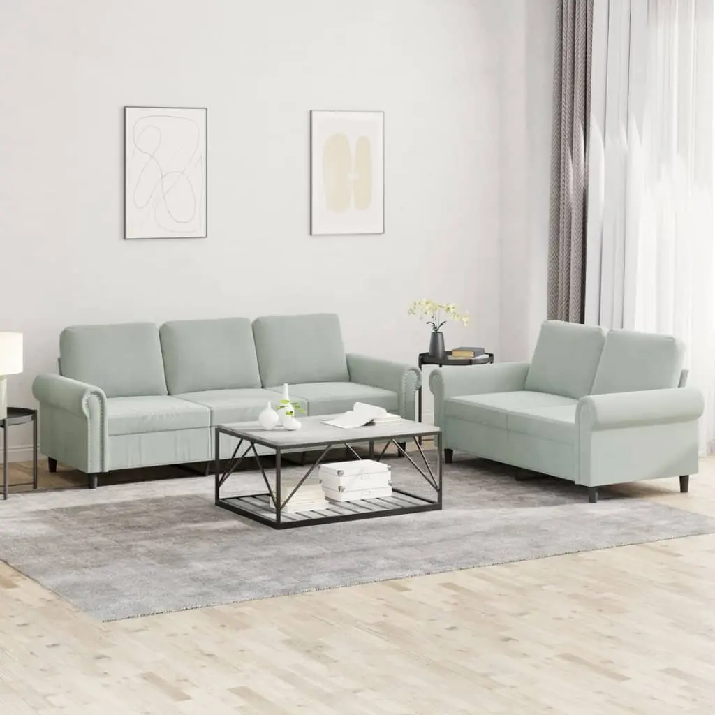 2 Piece Sofa Set Velvet Grey