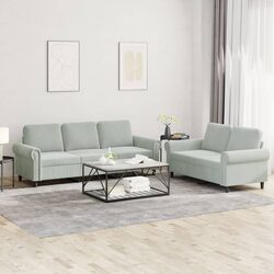 2 Piece Sofa Set with Cushions Grey Velvet Living Room Furniture Lounge Suite