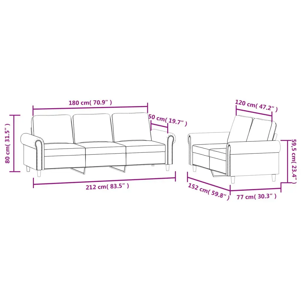 2 Piece Sofa Set Velvet Grey
