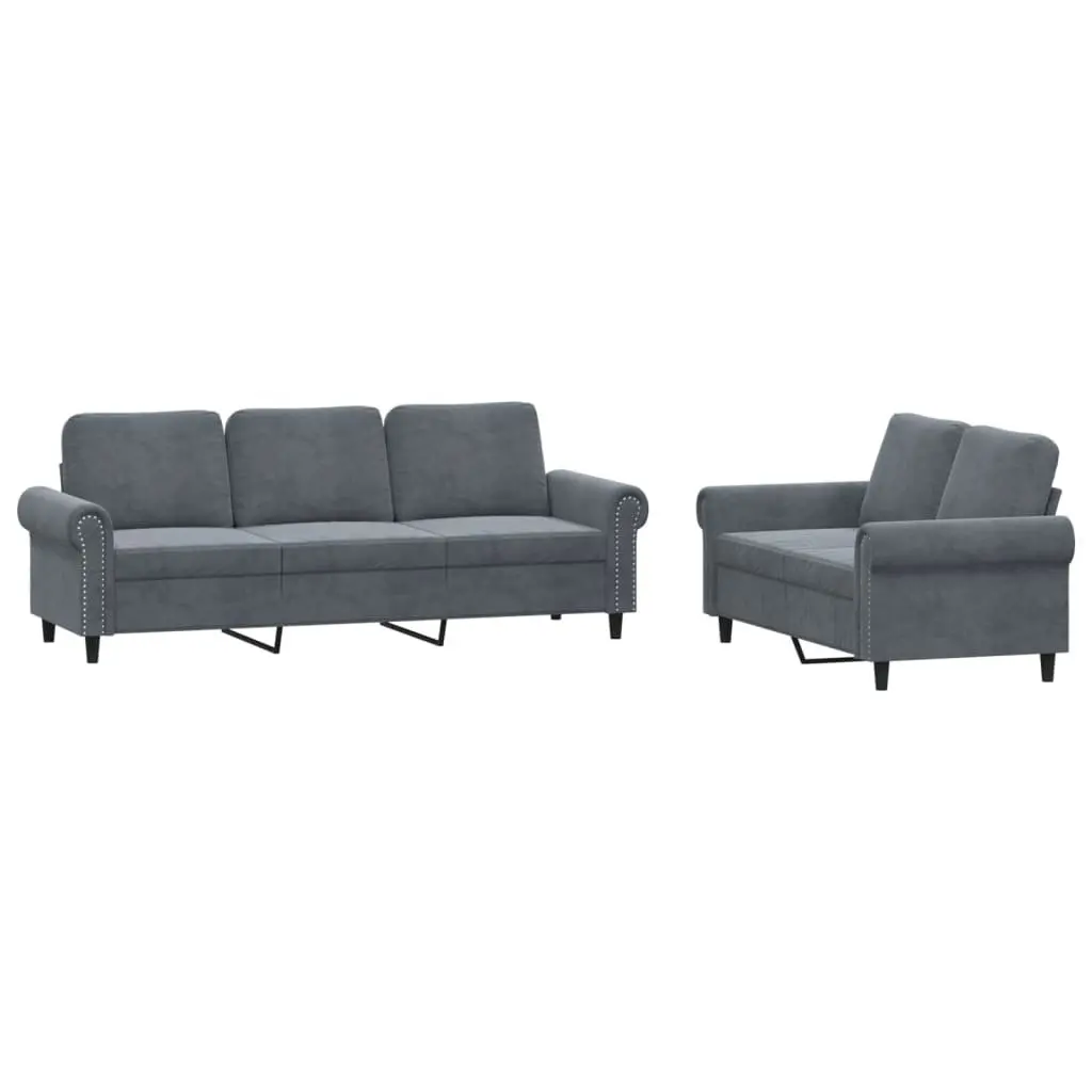 2 Piece Sofa Set Grey Velvet Cushions Living Room Furniture Comfortable Seating