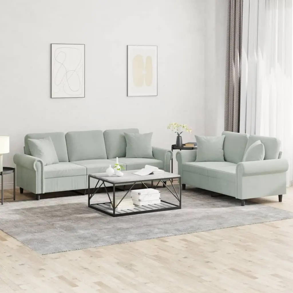 2 Piece Sofa Set Velvet Grey Couch