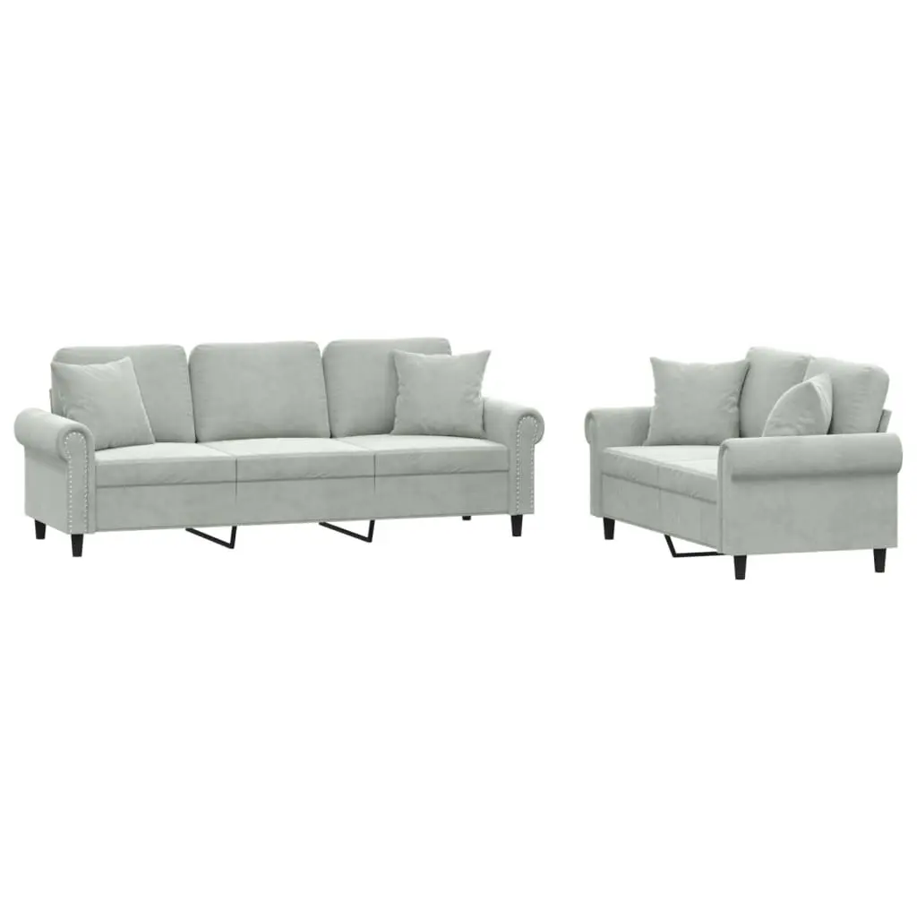 2 Piece Sofa Set Velvet Grey Couch