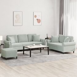 Practical 3 Piece Grey Velvet Sofa Set for Any Room