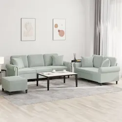 Practical 3 Piece Grey Velvet Sofa Set for Any Room