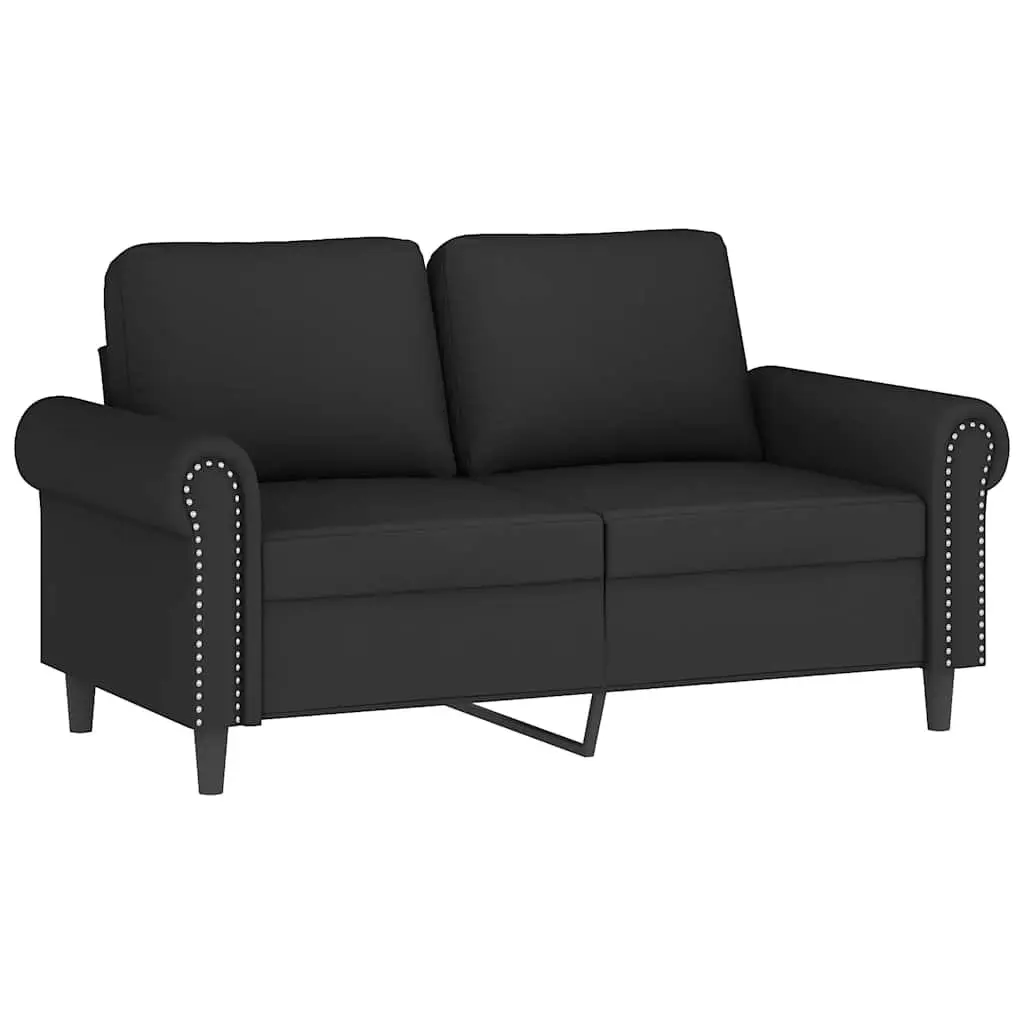 3 Piece Sofa Set with Throw Pillows and Footstool Black Velvet Living Room