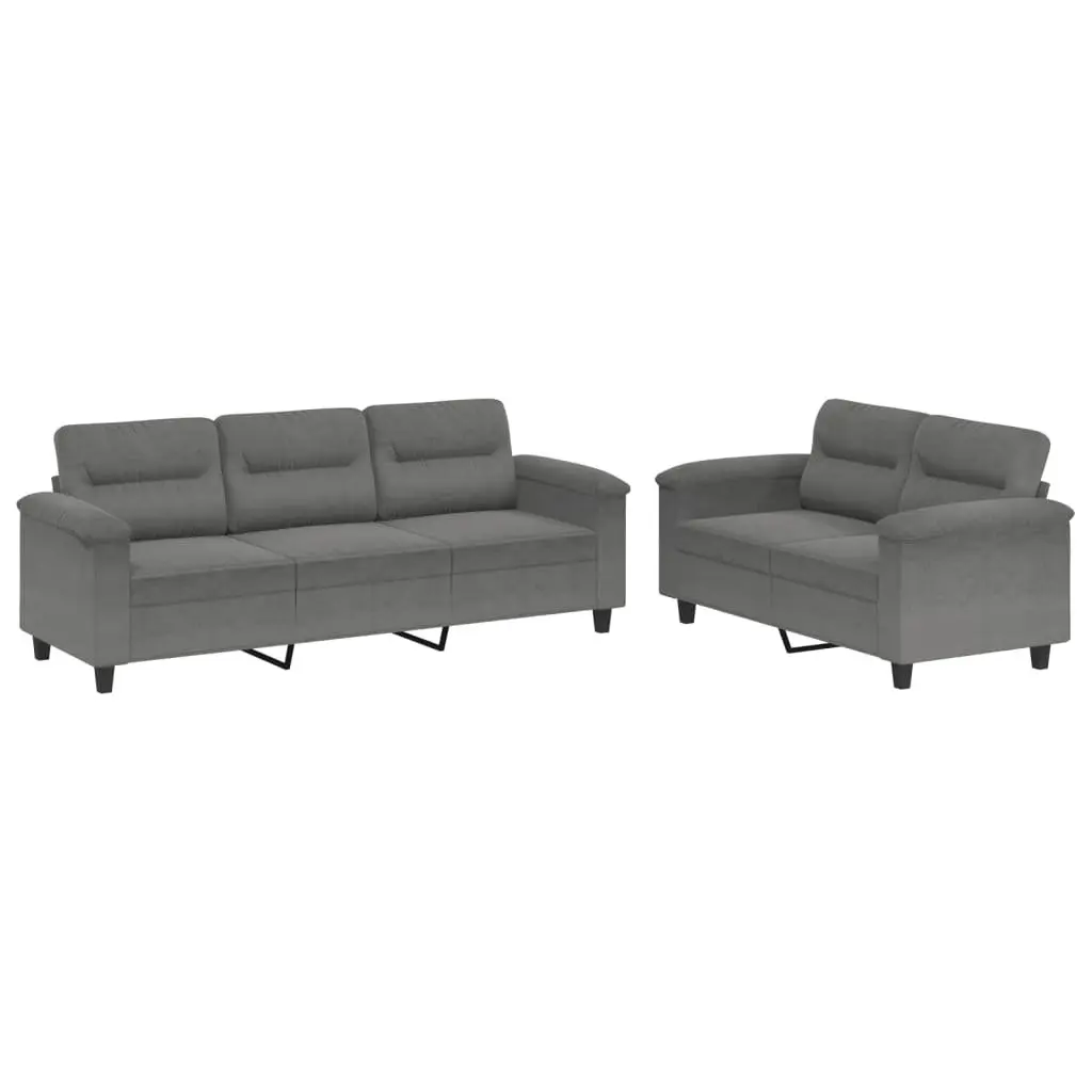 2 Piece Sofa Set Grey Microfibre Fabric Cushions Living Room Furniture Durable