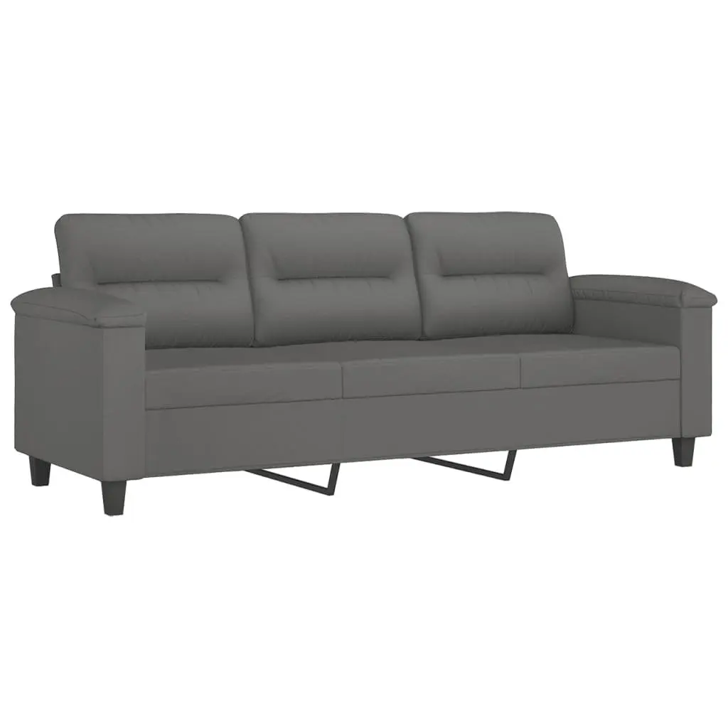 2 Piece Sofa Set Grey Microfibre Fabric Cushions Living Room Furniture Durable