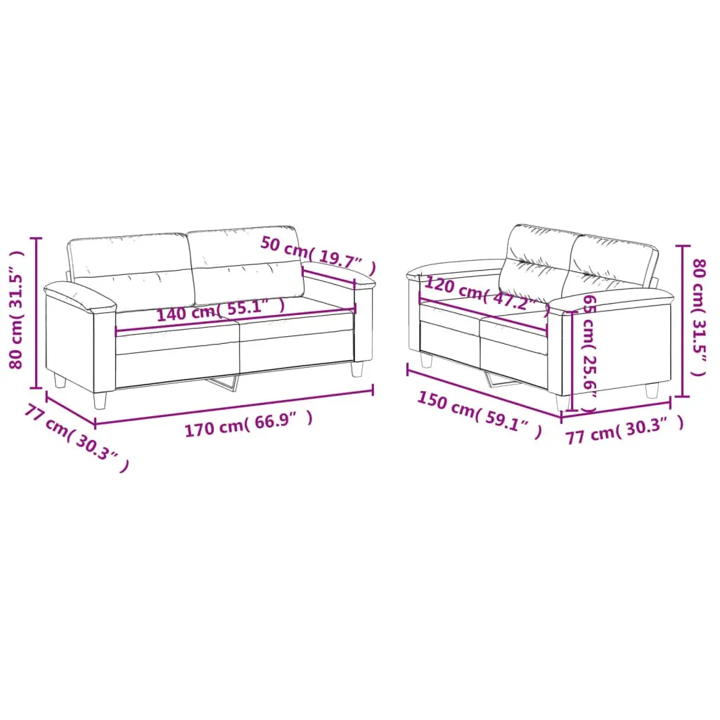 2 Piece Sofa Set Faux Leather Black