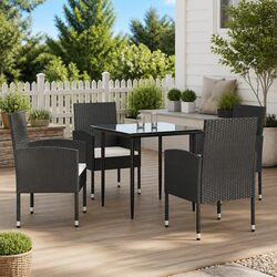 Garden Dining Set 5 Piece Black Poly Rattan Steel Frame Outdoor Furniture