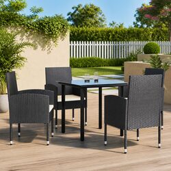 Garden Dining Set 5 Piece Outdoor Furniture Black Poly Rattan Steel Table Chairs