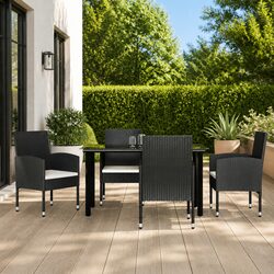 Outdoor Dining Set 5 Piece Garden Furniture Black Poly Rattan Steel Table Chairs