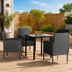 Garden Dining Set 5 Piece Outdoor Furniture Black Poly Rattan Steel Table Chairs