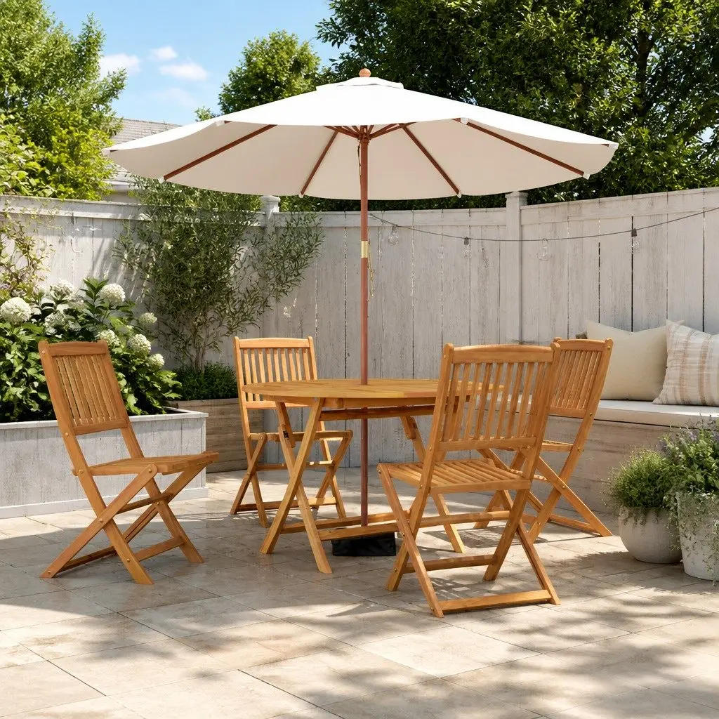 5 Piece Garden Dining Set Solid Acacia Wood Outdoor Furniture Brown