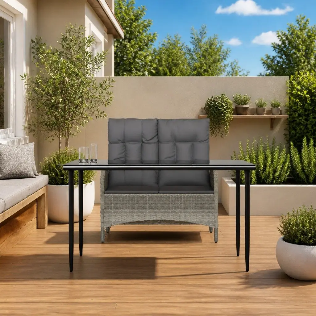 Garden Dining Set Poly Rattan 2 Piece Outdoor Furniture Grey Table Bench
