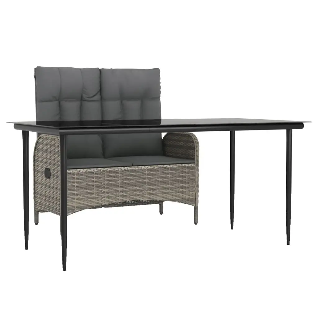 Outdoor Dining Set Grey Poly Rattan Table and Bench with Cushions 2 Piece