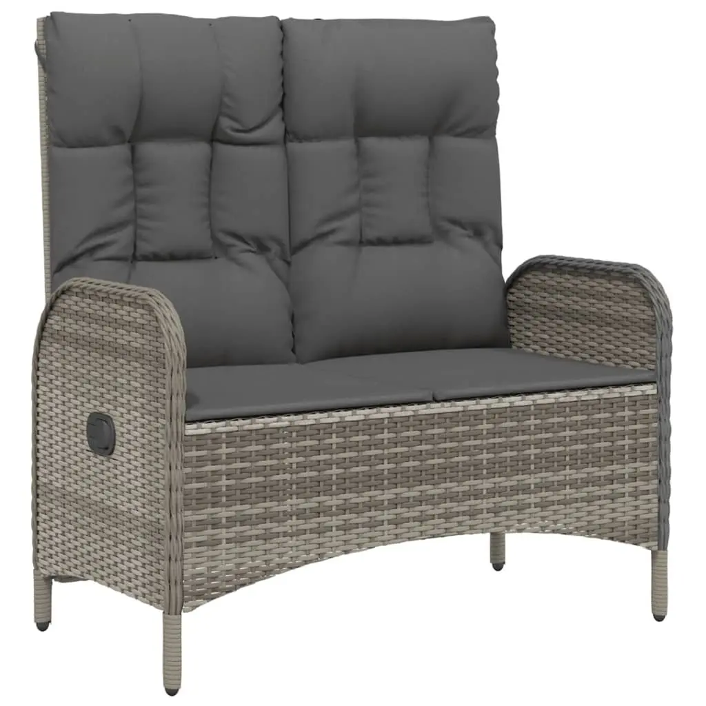 Outdoor Dining Set Grey Poly Rattan Table and Bench with Cushions 2 Piece