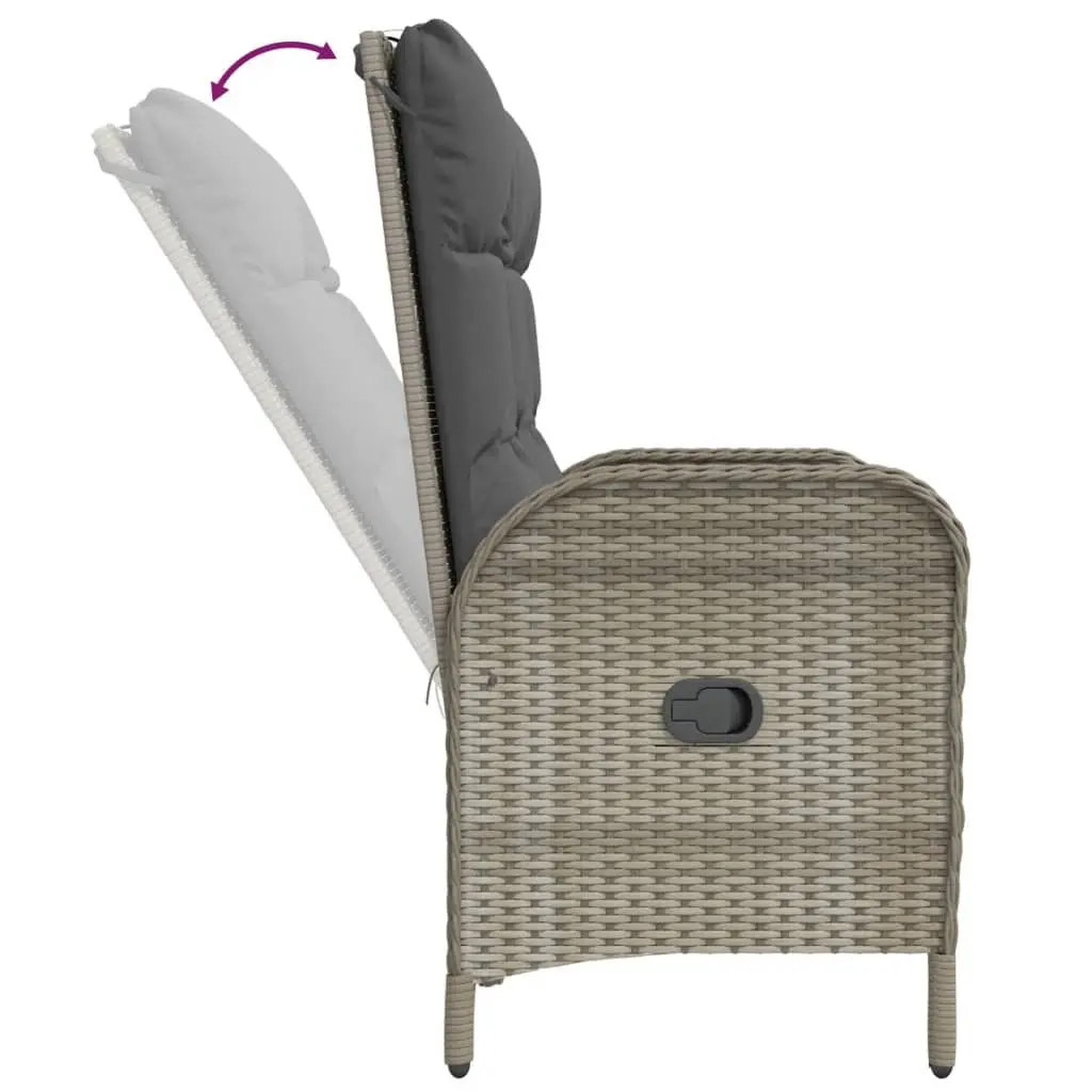 Outdoor Dining Set Grey Poly Rattan Table and Bench with Cushions 2 Piece