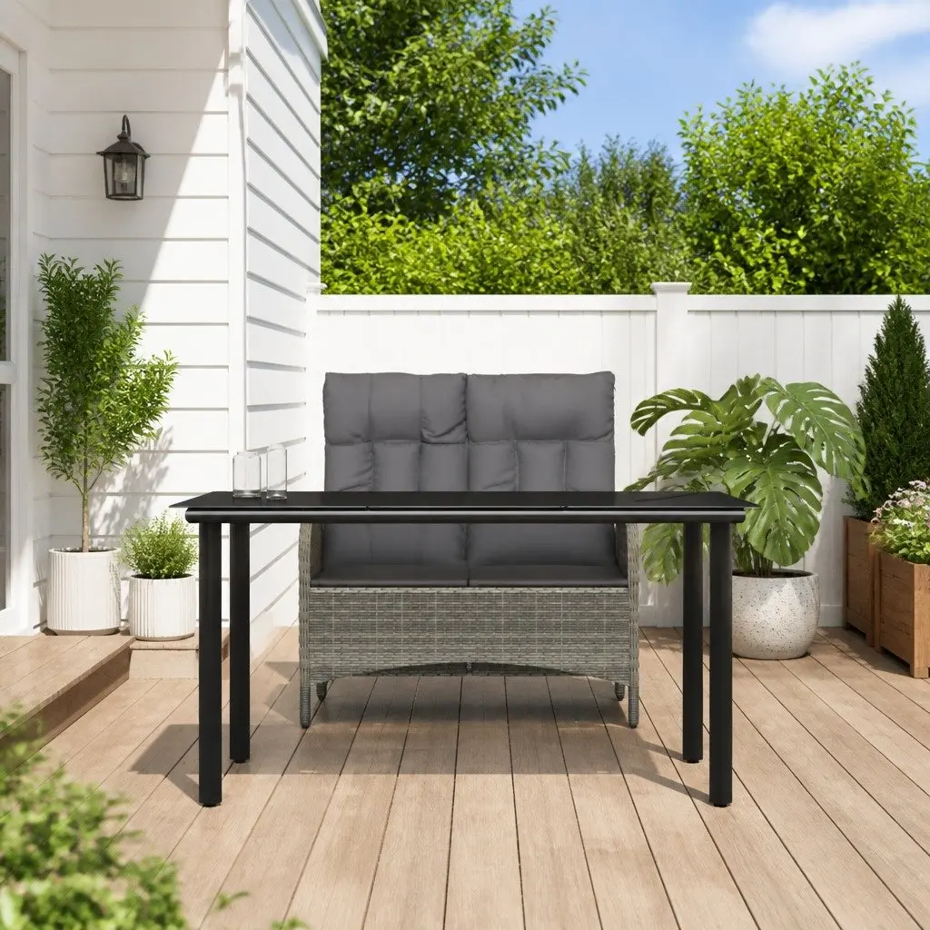 Outdoor Furniture Set Grey Poly Rattan Dining with Reclining Bench and Cushions 2 Piece