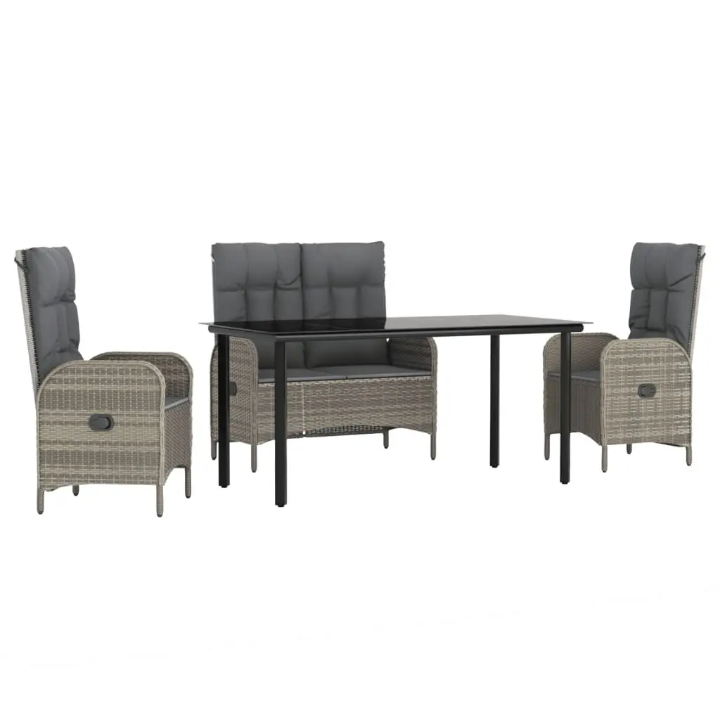 Garden Dining Set 4 Piece Outdoor Furniture Grey Poly Rattan Table Chairs Bench