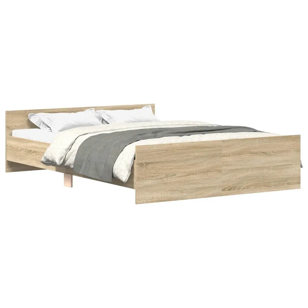 Bed Frame Engineered Wood 135x190 cm Brown with Headboard and Footboard Plywood Slats