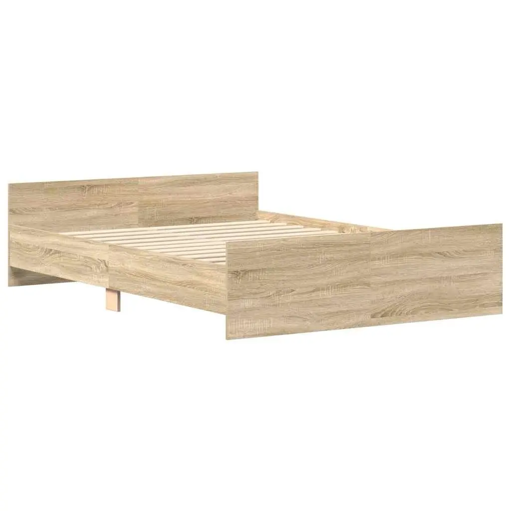 Bed Frame Engineered Wood 135x190 cm Brown with Headboard and Footboard Plywood Slats