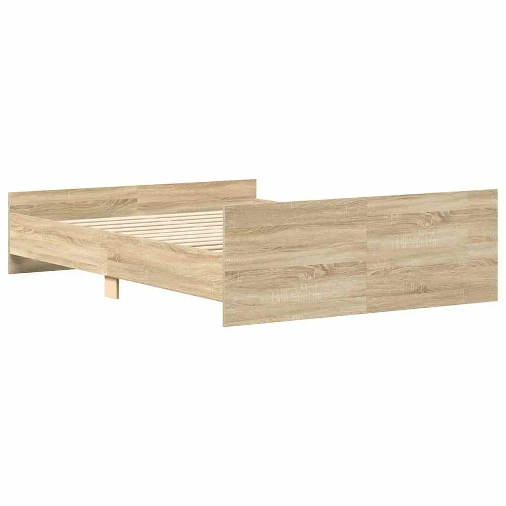 Bed Frame Engineered Wood 135x190 cm Brown with Headboard and Footboard Plywood Slats
