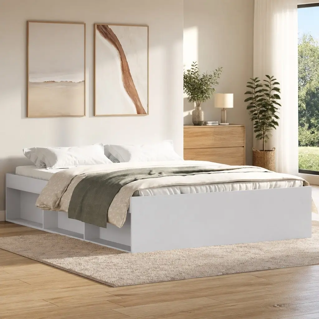 Bed Frame Engineered Wood 150x200 cm White Modern Bedroom Furniture