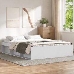 Bed Frame White 135x190 cm Modern Storage Platform Bedroom Furniture Engineered