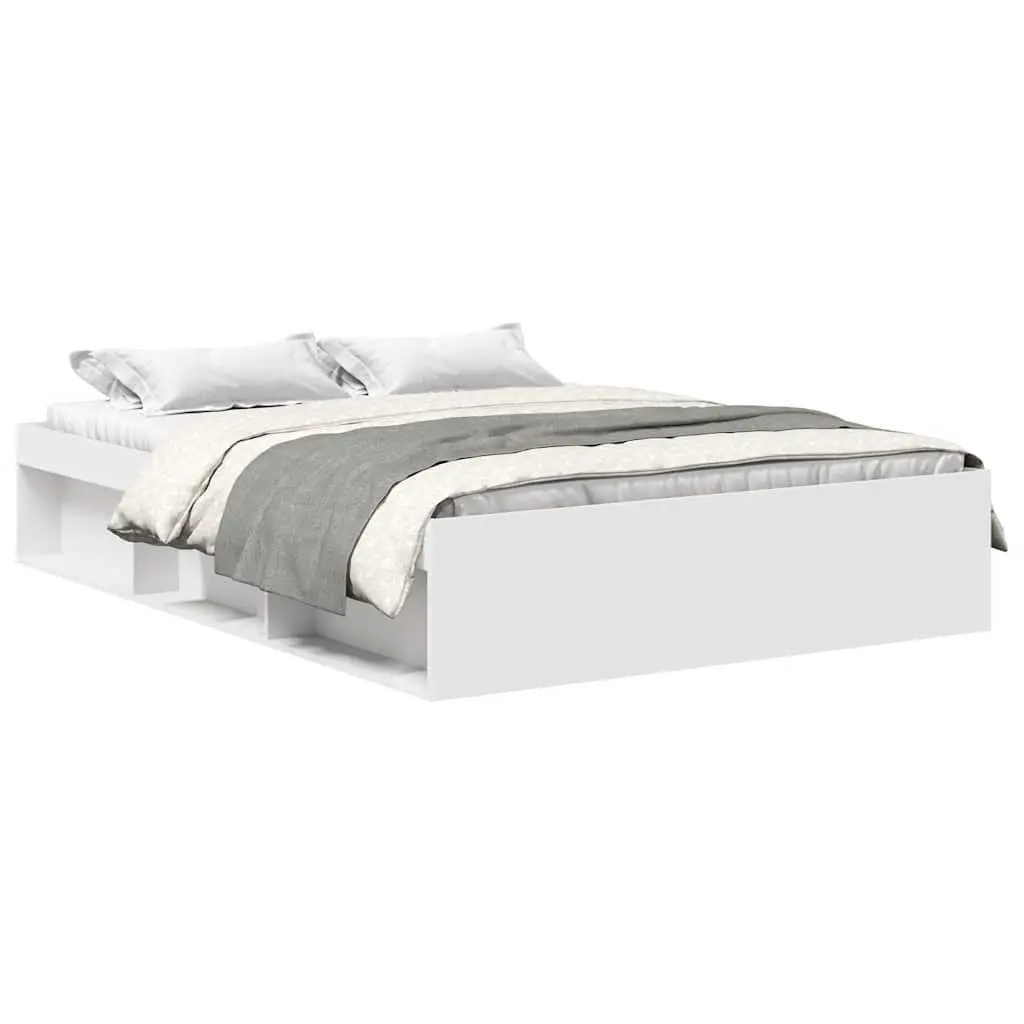 Bed Frame Engineered Wood White 135x190cm Storage Platform