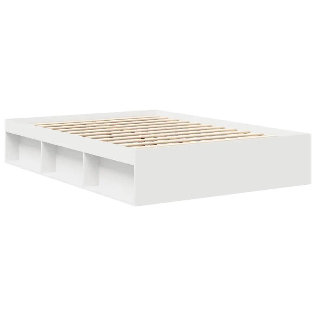Bed Frame Engineered Wood White 135x190cm Storage Platform