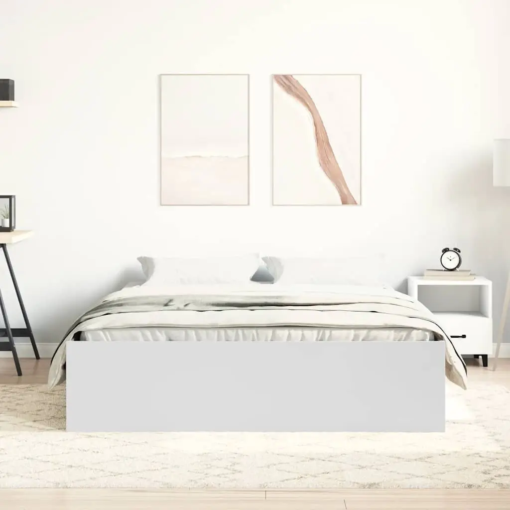 Bed Frame Engineered Wood White 135x190cm Storage Platform
